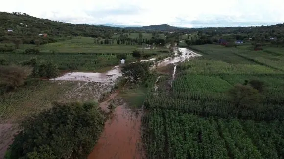 Arial image of the wide spread flooding in the valleys of Tanzania