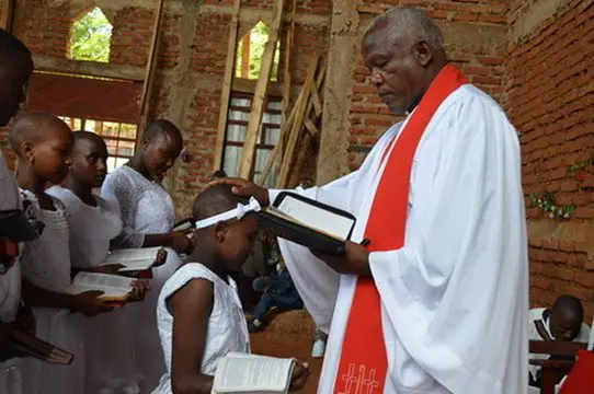 Christian confirmation of several Maasai girls during a chruch service
