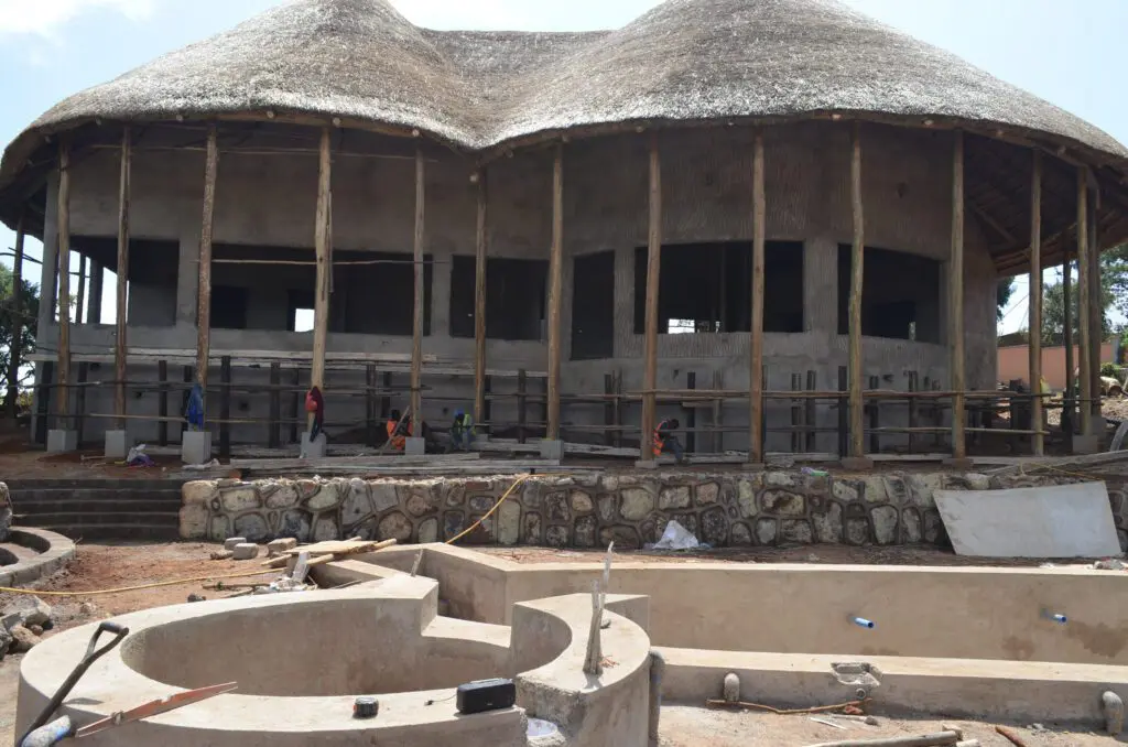 Front view of the ecolodge under construction demostrating seeds of change 