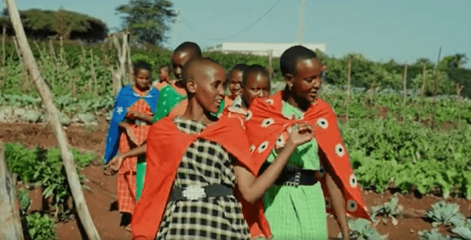 International Women's Day film featuring Momoi-walking-with-maasai-girls-in-ecofarm