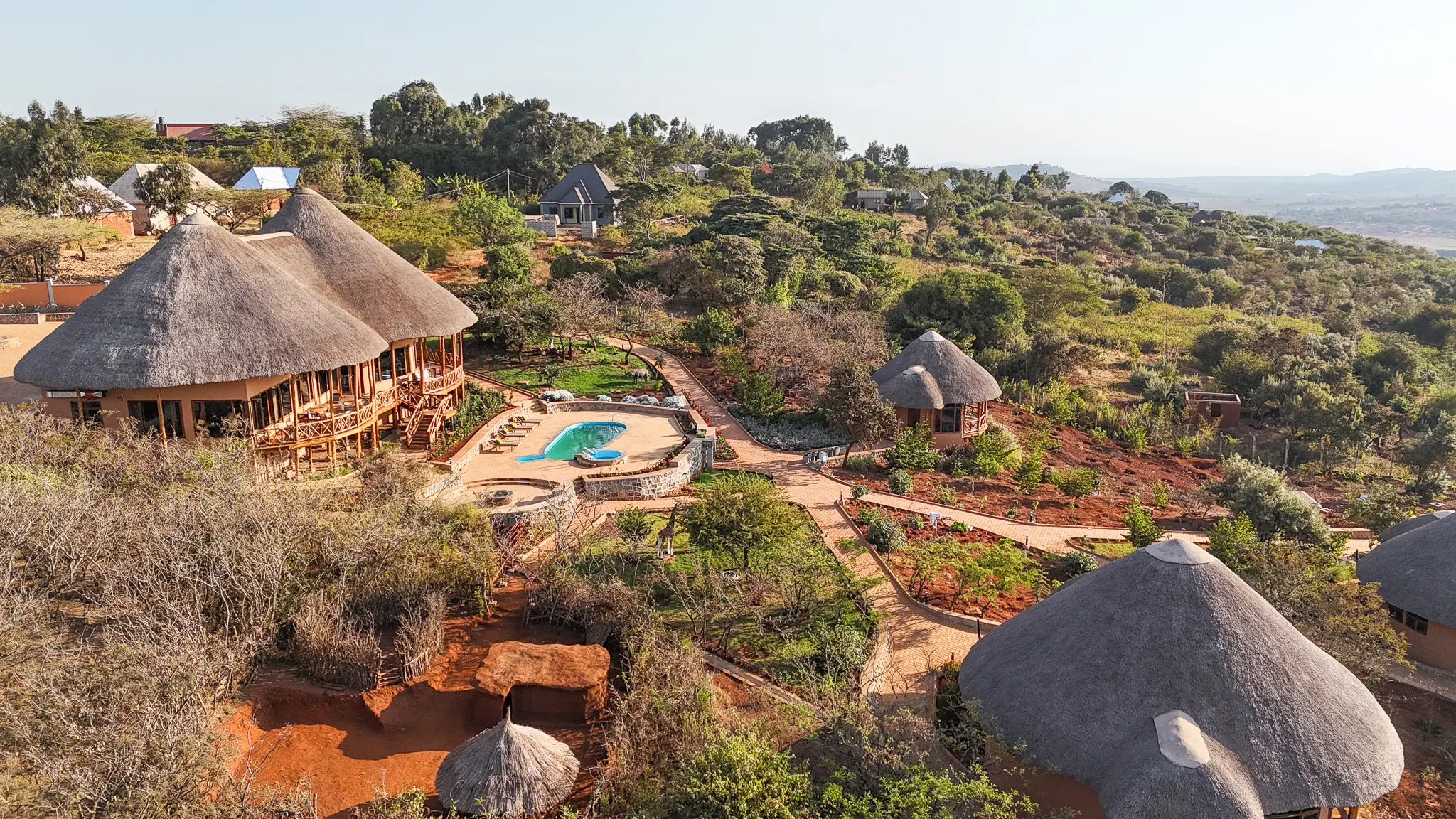 arial view of the ecolodge and villas at the ecovillage