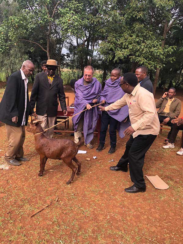 giving of a goat gesture at desk donation ceremony