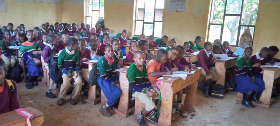 MGRC girls and their classmates sitting at their desks in a classroom