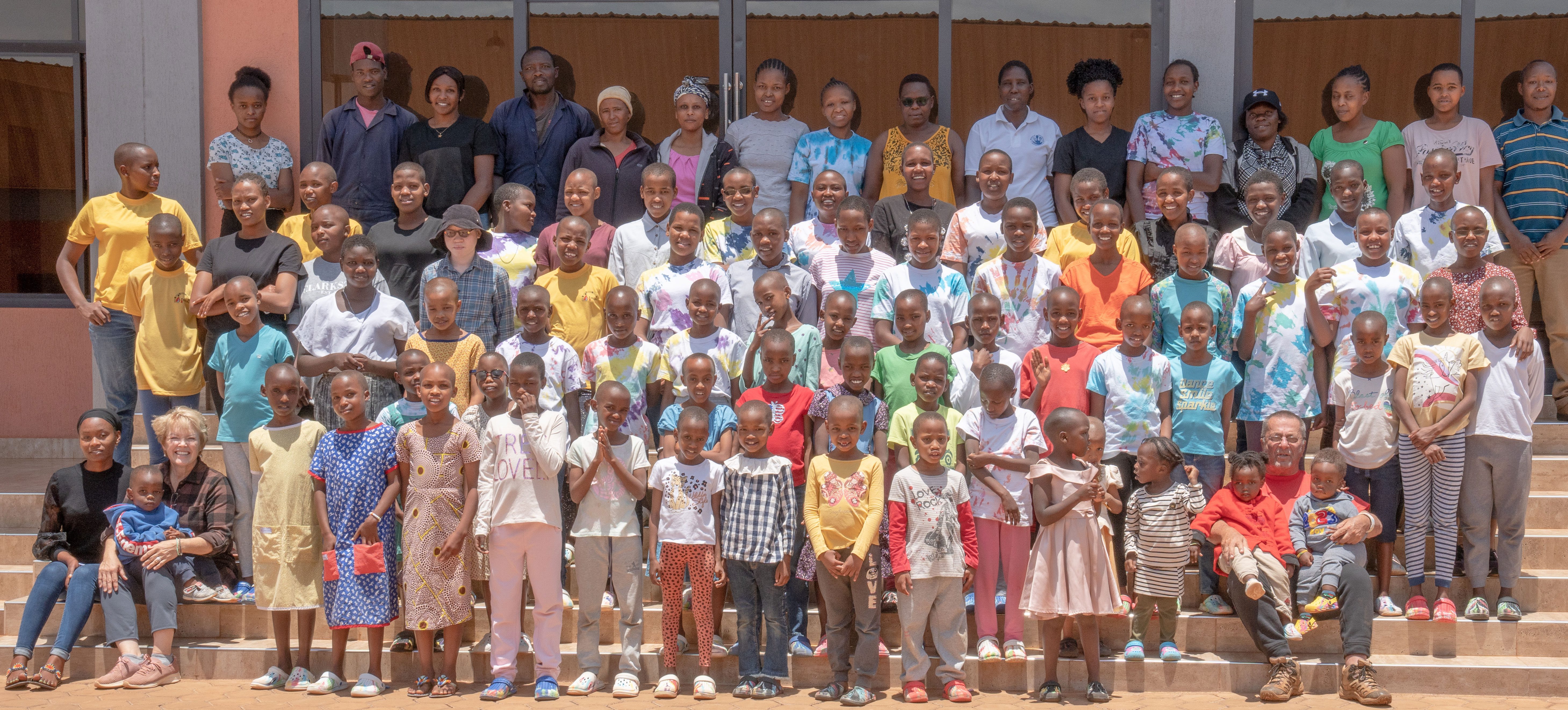 A group picture of all the residents of Maasai Girls Rescue Center, an African Charity, in Tanzania